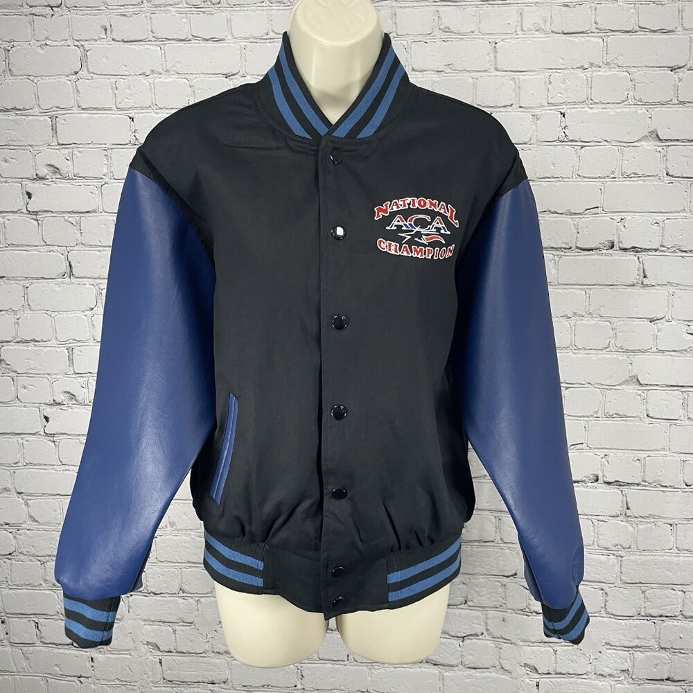 National ACA Champion Black Cheerleading Snapped Varsity Jacket Size Youth Large